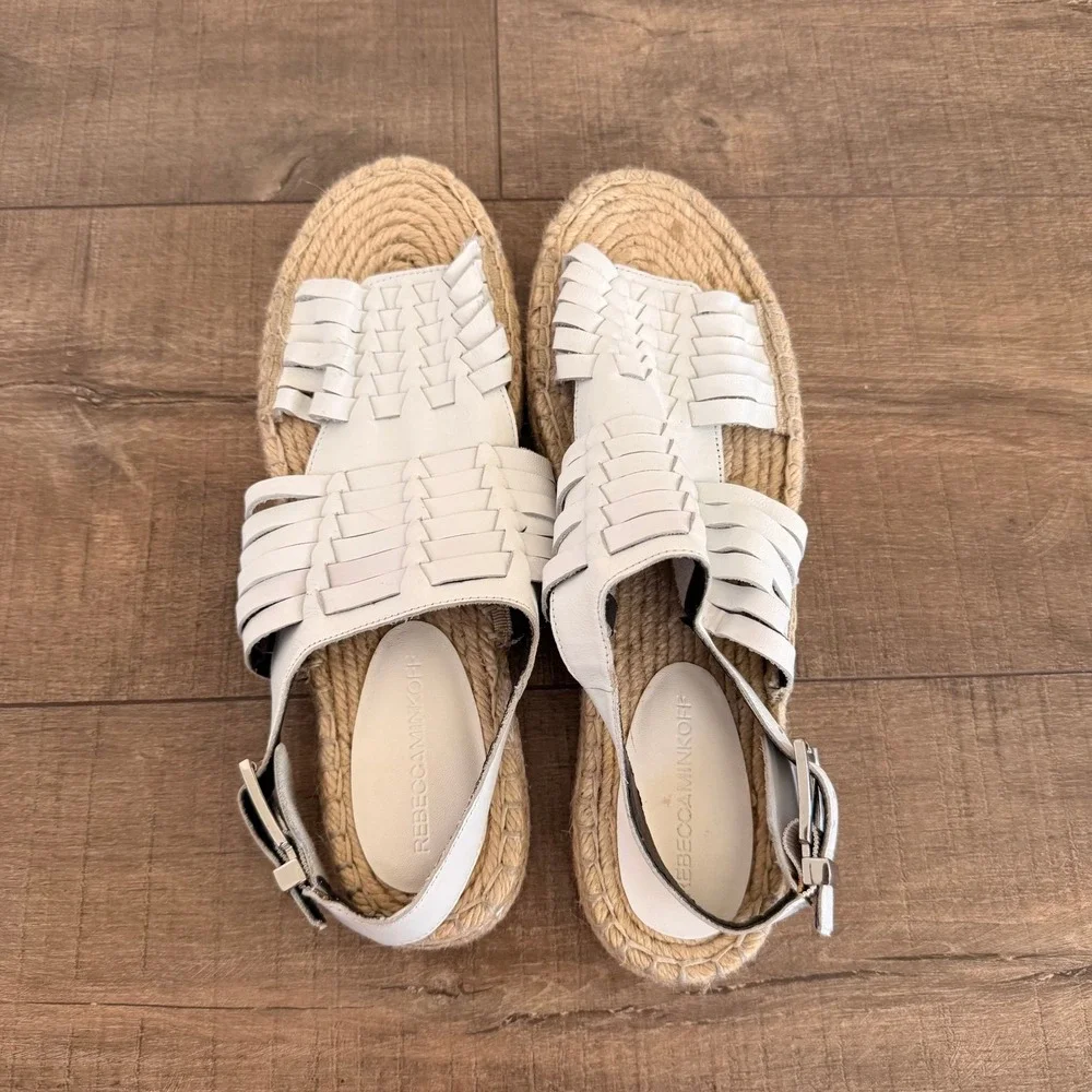 Rebecca Minkoff Espadrille Gabriel Sandal 8.5 White Coastal Woven Leather Boho